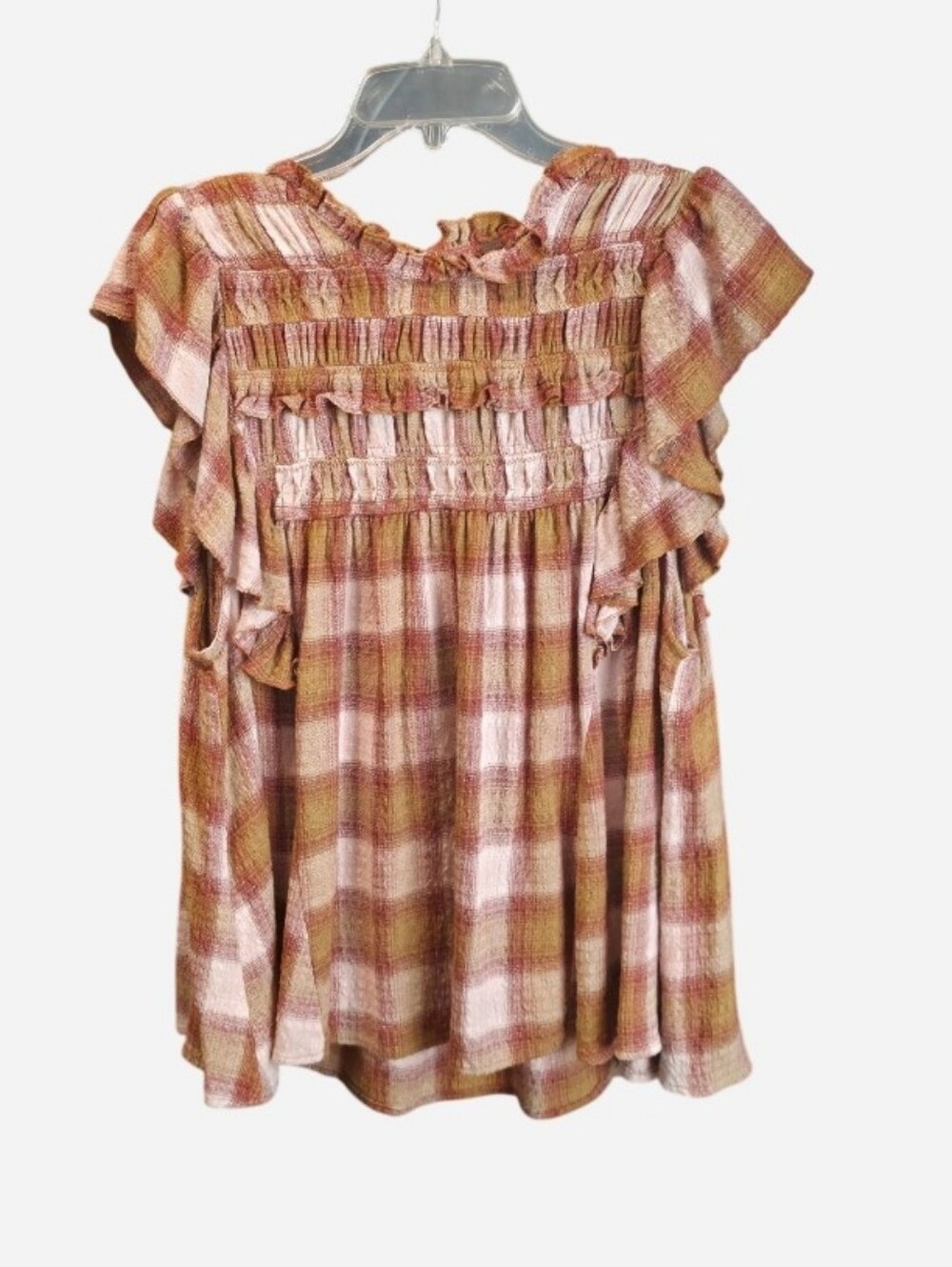 Free People Plaid Ruffle Smocked Top